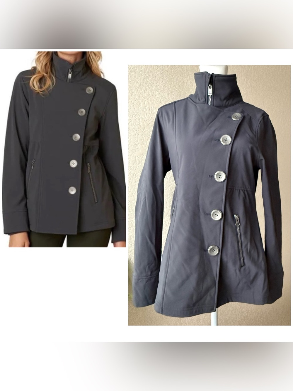 prAna Charcoal Gray Fleece Lined Softshell Coat Jacket Size Small